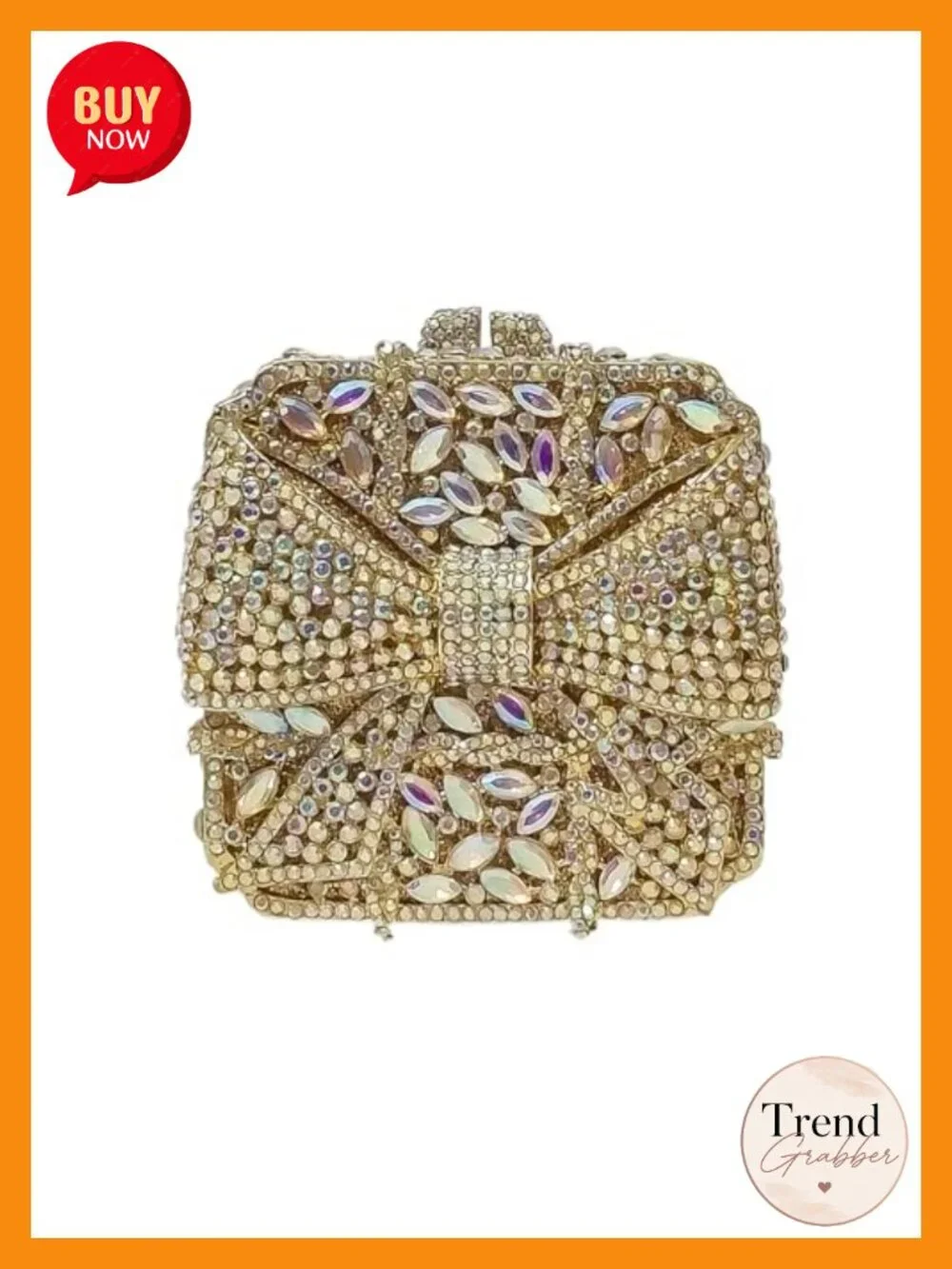Crystal Bowknot Box Clutch Evening Bag Rhinestone Party Purse Faux Leather